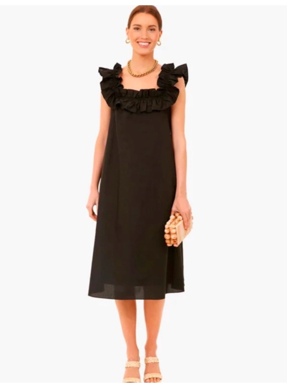 Hyacinth House Maria Midi Ruffled Square Neck Black Midi Dress